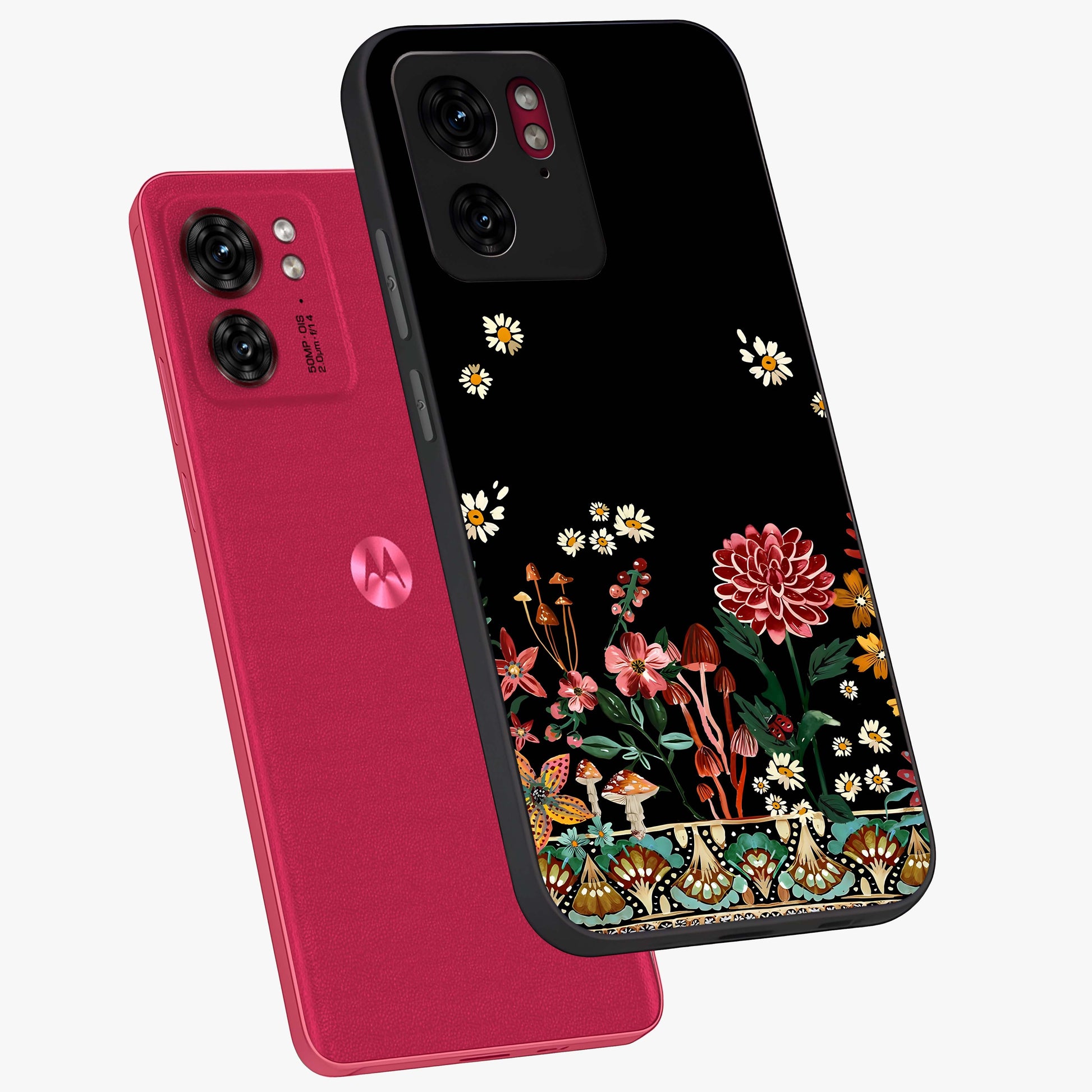 Midnight Bloom Pattern Glass Case displayed in angled mockup highlighting elegant flower design with midnight aesthetic style.