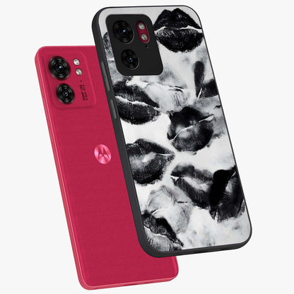 Midnight Kiss Marks Glass Case displayed in angled mockup highlighting playful romantic design with bold midnight aesthetic.