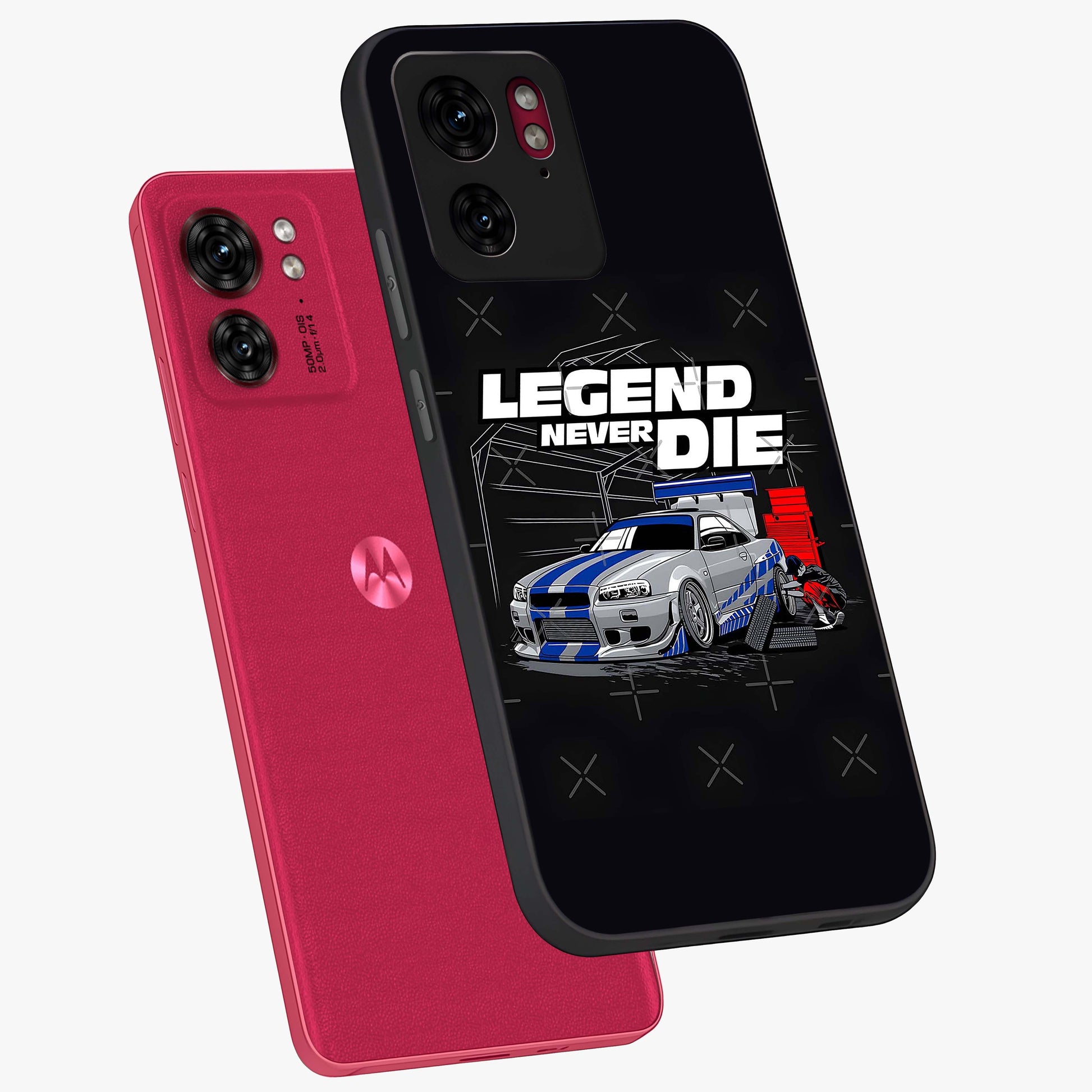 Midnight Racing Legacy Glass Case displayed in angled mockup highlighting dynamic automotive design with bold midnight aesthetic.