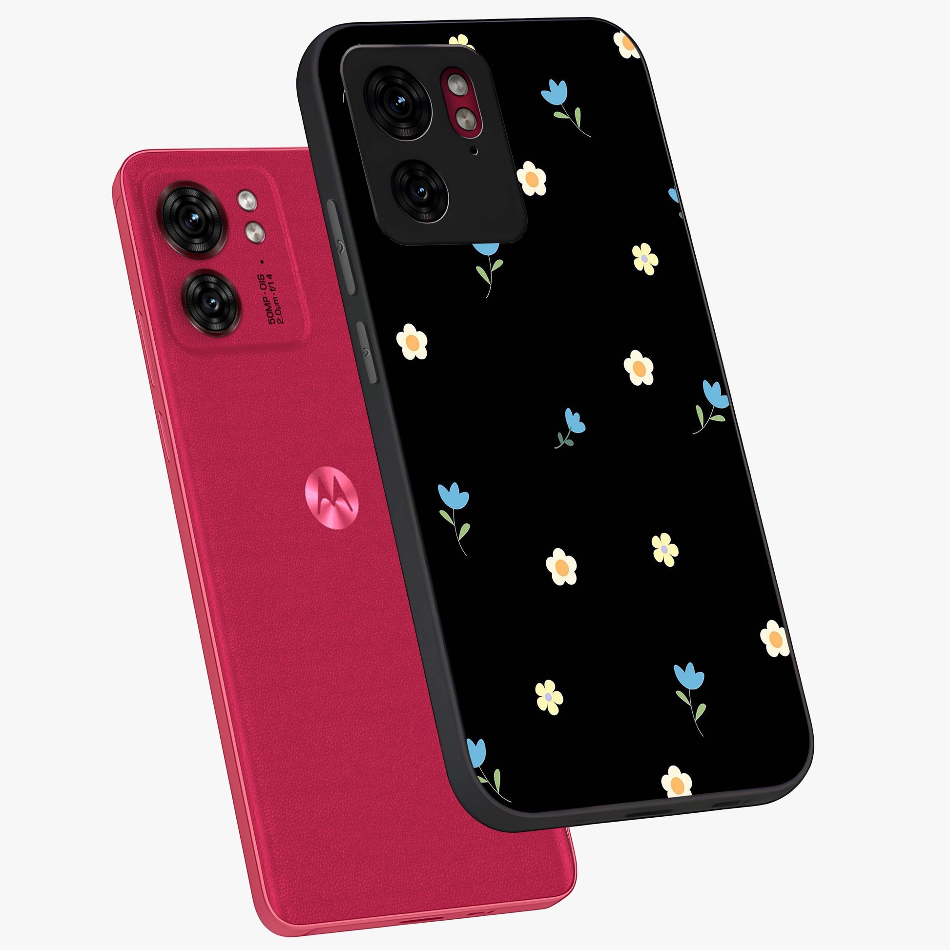Minimal Petal Whispers Glass Case displayed in angled mockup highlighting delicate petal design with clean minimal aesthetic.