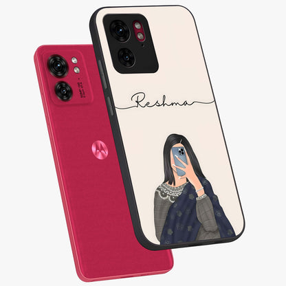 Mirror Mood Muse With Custom Name Glass Case displayed in angled mockup highlighting aesthetic mirror inspired design with custom name feature.