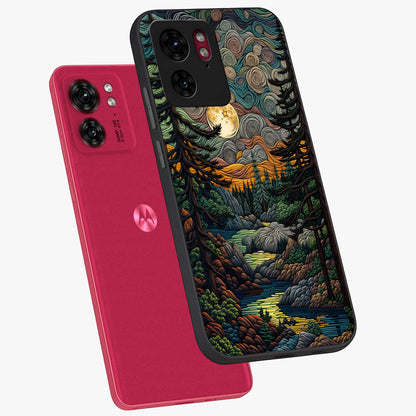 Moonlight Forest Dream Glass Case displayed in angled mockup highlighting dreamy forest design with glowing moon aesthetic.
