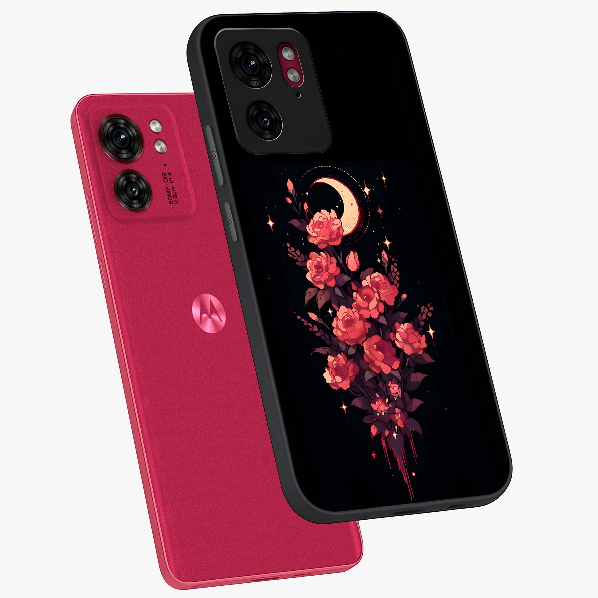 Moonlit Floral Elegance Glass Case displayed in angled mockup highlighting graceful flower design with soft moonlight aesthetic.