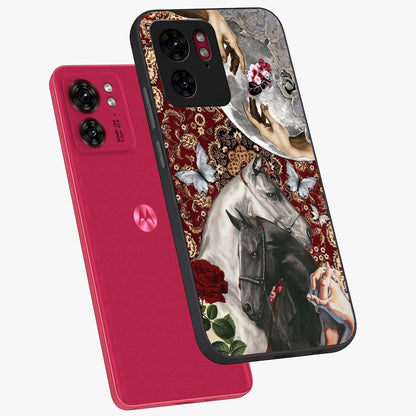 Moonlit Royal Stallion Glass Case displayed in angled mockup highlighting powerful stallion illustration with royal night aesthetic.