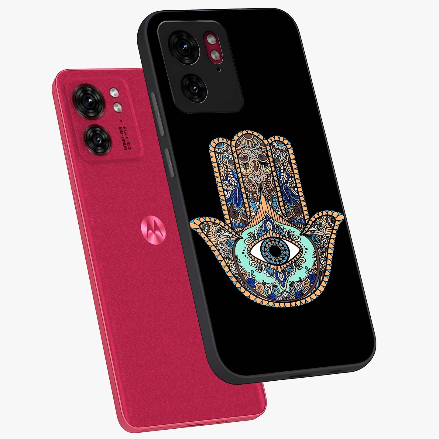 Mystic Hamsa Eye Glass Case displayed in angled mockup highlighting spiritual hamsa symbol with mystical aesthetic style.