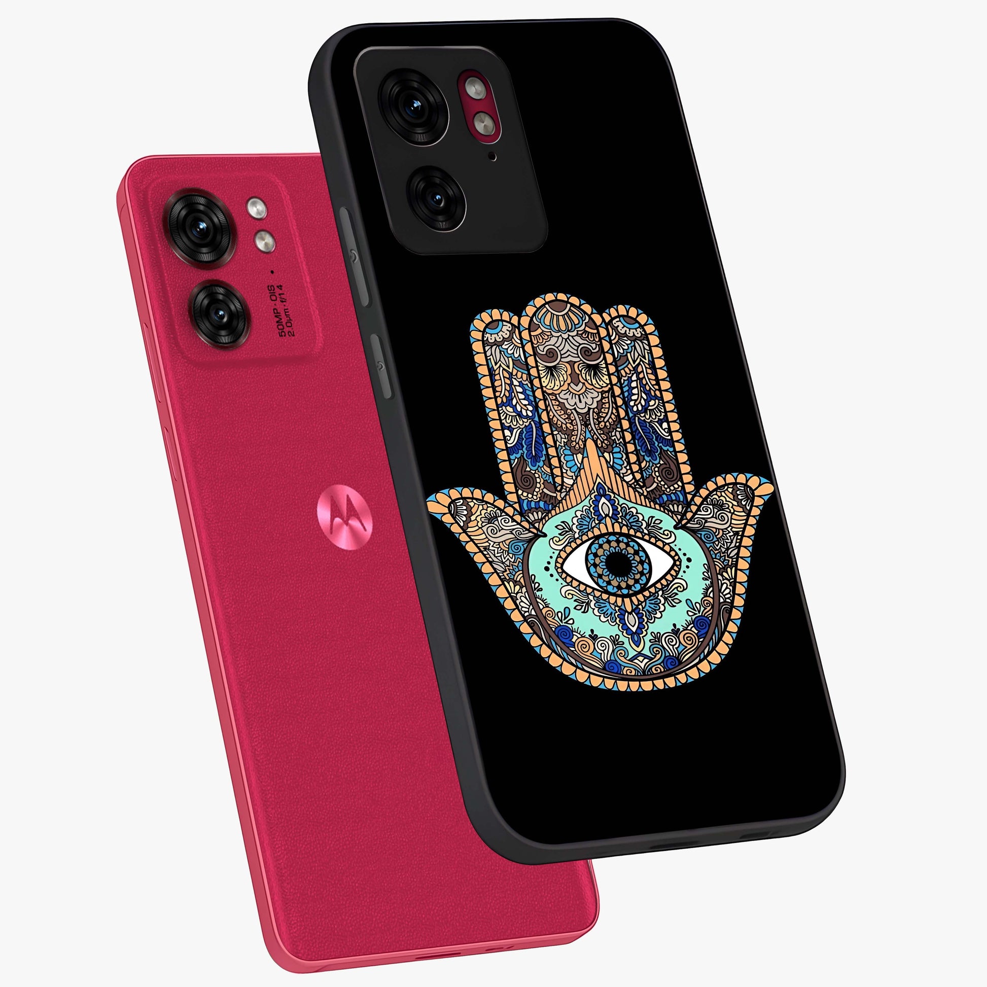 Mystic Hamsa Eye Glass Case displayed in angled mockup highlighting spiritual hamsa symbol with mystical aesthetic style.