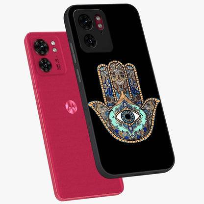 Mystic Hamsa Eye Glass Case displayed in angled mockup highlighting spiritual hamsa symbol with mystical aesthetic style.