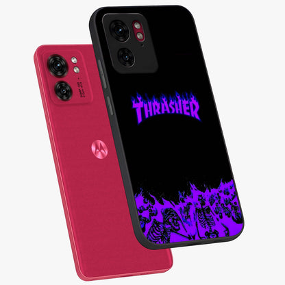 Neon Flame Riot Glass Case displayed in angled mockup highlighting glowing flame design with vibrant neon aesthetic.