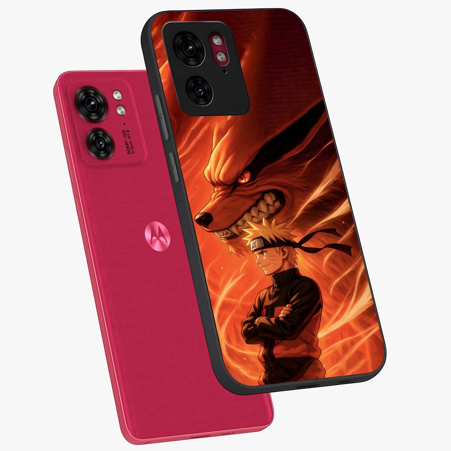 Nine Tails Legacy Glass Case displayed in angled mockup highlighting dynamic anime beast illustration with bold mystical aesthetic.