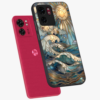 Oceanic Stained Printed Glass Case displayed in angled mockup highlighting colorful aquatic design with artistic aesthetic style.