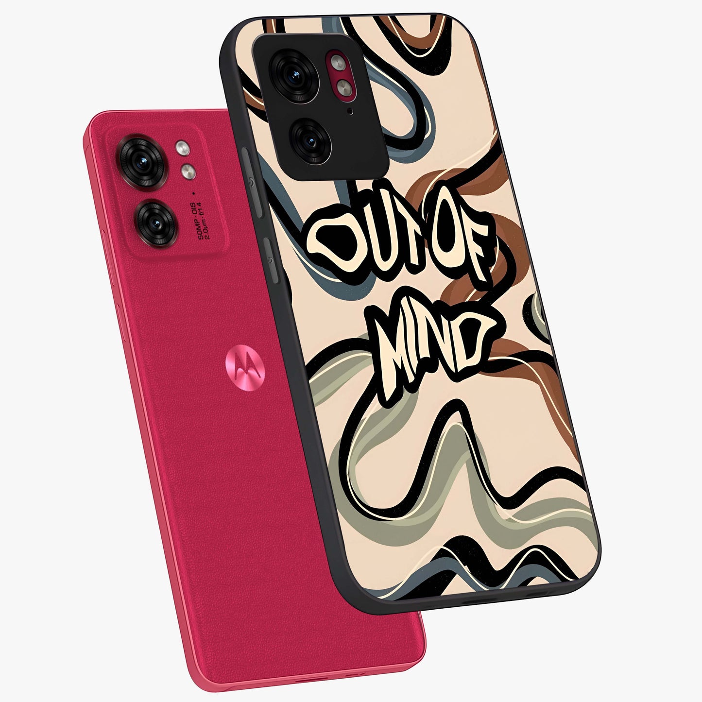 Out Of Mind Glass Case displayed in angled mockup highlighting bold statement design with modern artistic aesthetic.