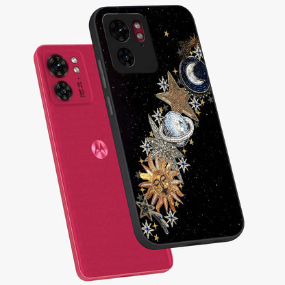 Pearls Universe Object Glass Case displayed in angled mockup highlighting celestial pearl design with dreamy aesthetic.