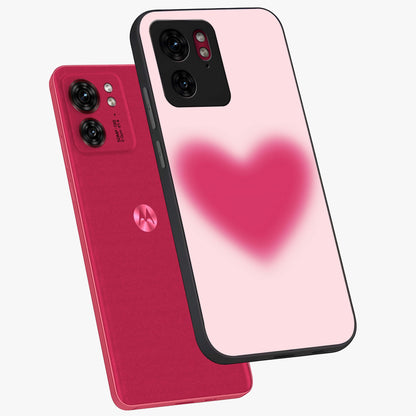 Pink Aura Heart Glass Case displayed in angled mockup highlighting vibrant pink heart design with dreamy aura aesthetic.