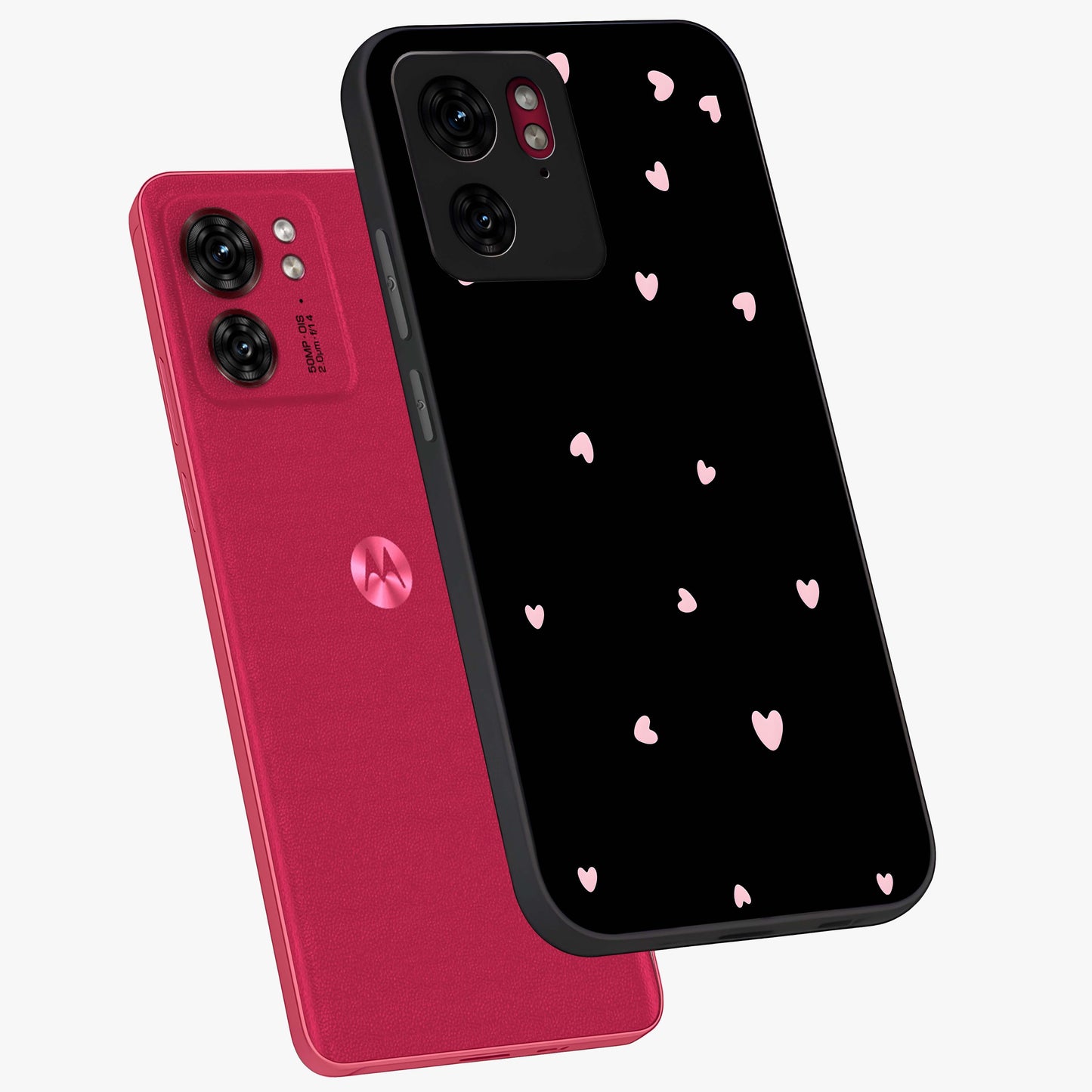 Pink Love Drops Glass Case displayed in angled mockup highlighting cute love drop design with vibrant pink aesthetic.