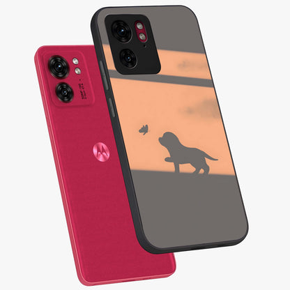 Puppy Shadow Art Glass Case displayed in angled mockup highlighting playful dog illustration with artistic shadow aesthetic.