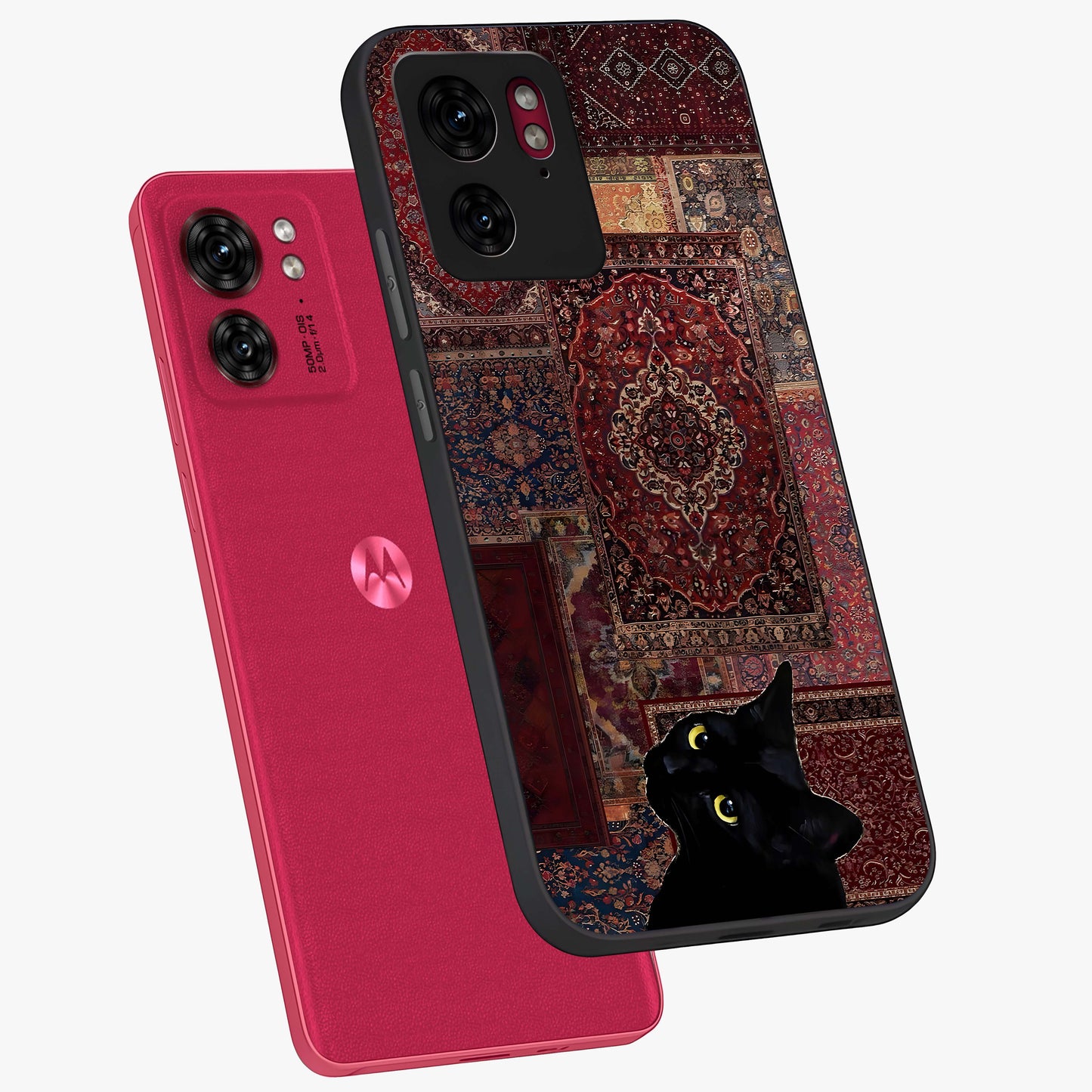Regal Magic Cat Apple Glass Case displayed in angled mockup highlighting whimsical feline design with fantasy aesthetic.