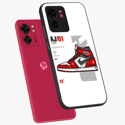 Retro Sneaker Blueprint Glass Case displayed in angled mockup highlighting detailed shoe design with sporty retro aesthetic.