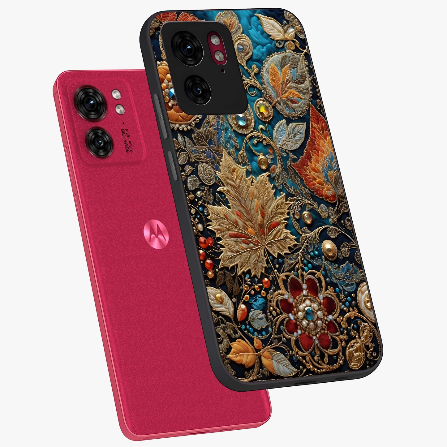 Royal Jewel Garden Glass Case displayed in angled mockup highlighting vibrant jewel inspired floral design with elegant aesthetic.