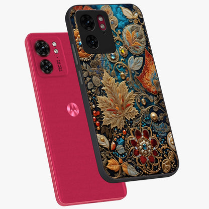 Royal Jewel Garden Glass Case displayed in angled mockup highlighting vibrant jewel inspired floral design with elegant aesthetic.