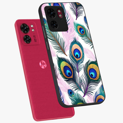 Royal Peacock Feathers Glass Case displayed in angled mockup highlighting vibrant feather pattern with regal aesthetic style.