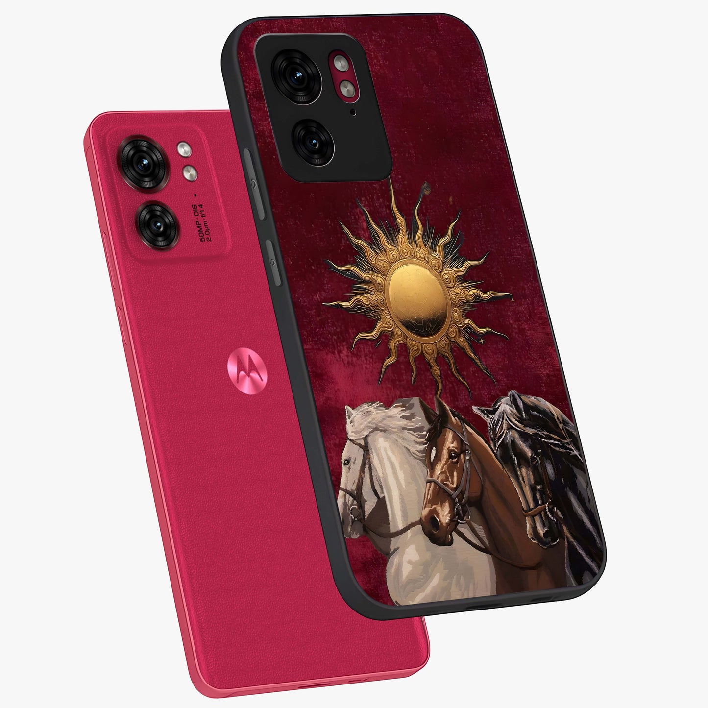 Solar Riders Glass Case displayed in angled mockup highlighting powerful rider illustration with radiant solar aesthetic.
