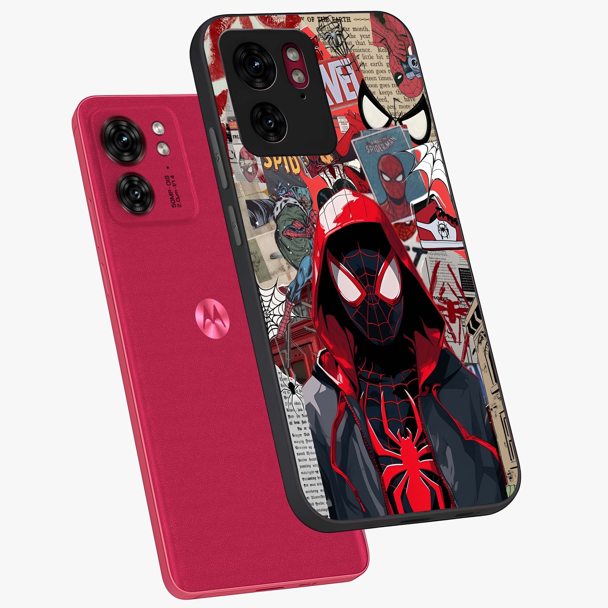 Spider Collage Street Glass Case displayed in angled mockup highlighting dynamic street style collage design with comic aesthetic.