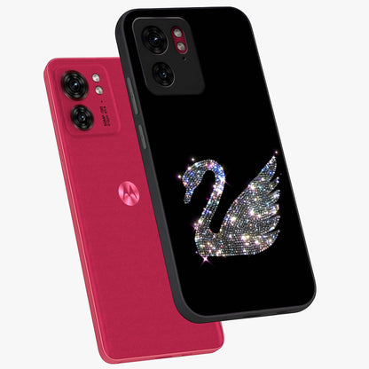 Starlit Swan Grace Glass Case displayed in angled mockup highlighting elegant swan illustration with dreamy celestial aesthetic.