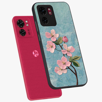 Threaded Blossom Breeze Glass Case displayed in angled mockup highlighting elegant floral design with soft aesthetic style.