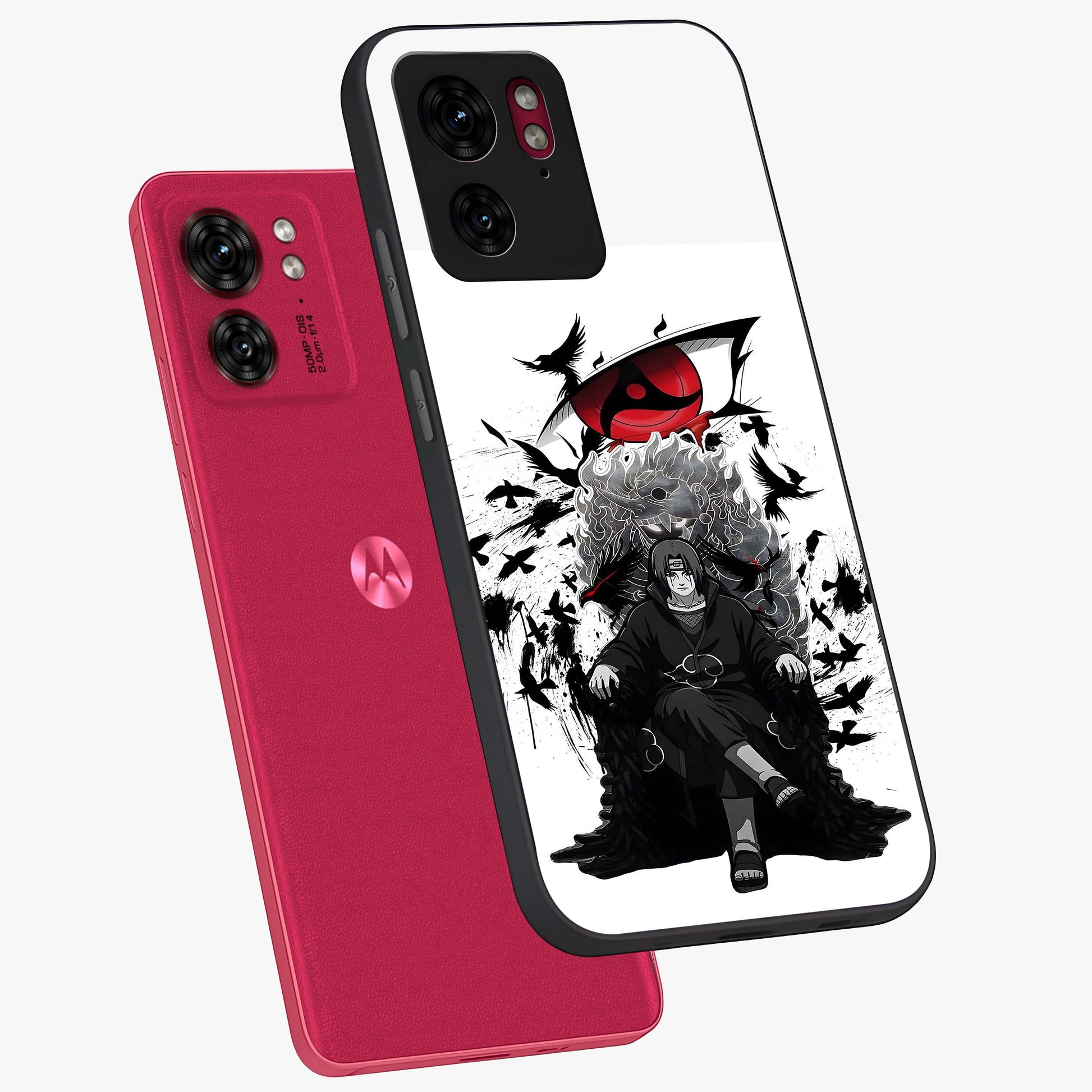 Uchiha Shadow Throne Glass Case displayed in angled mockup highlighting glowing aquatic design with celestial aesthetic.