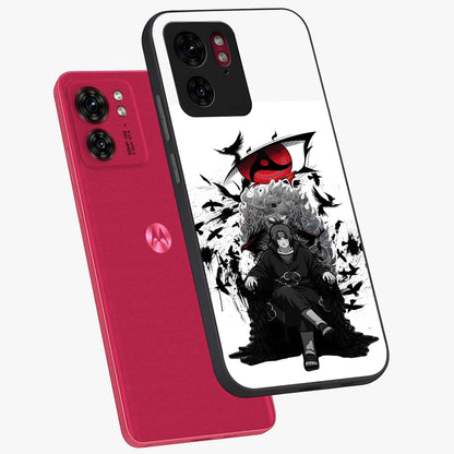Uchiha Shadow Throne Glass Case displayed in angled mockup highlighting glowing aquatic design with celestial aesthetic.