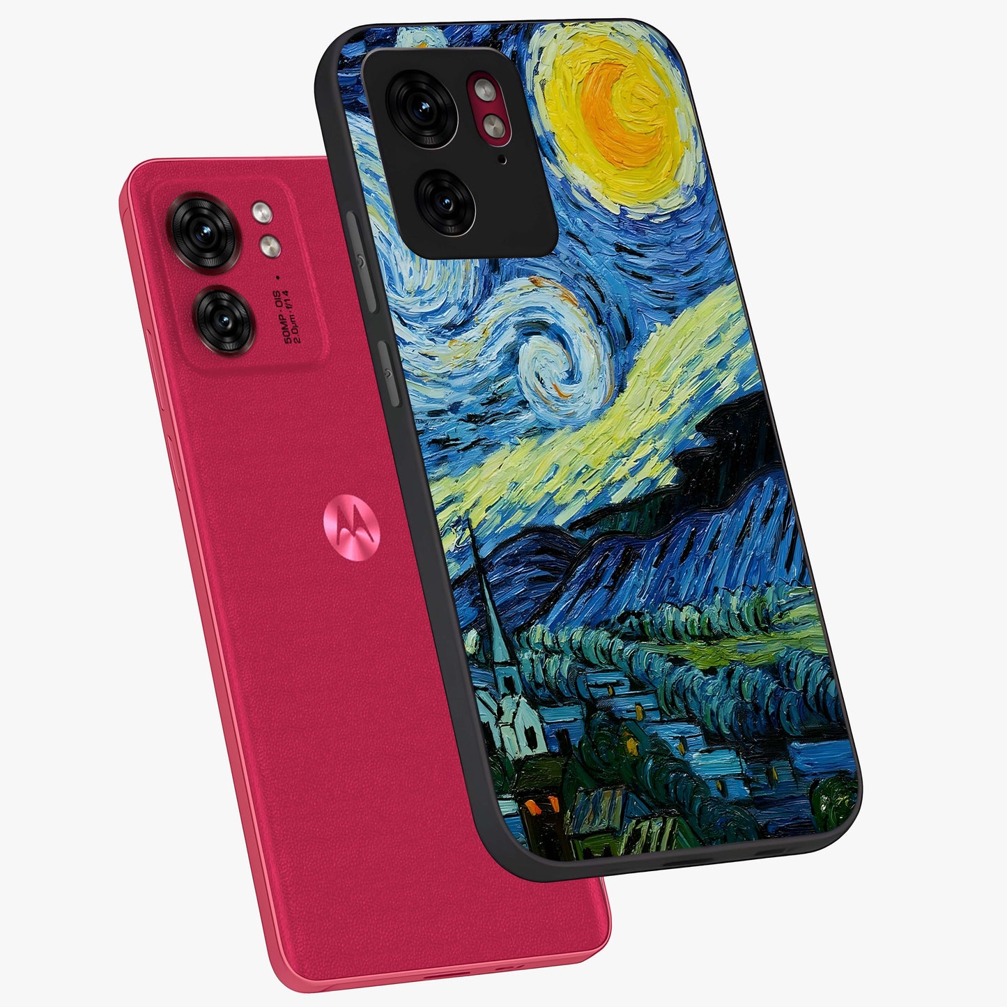 Van Gogh Art Glass Case displayed in angled mockup highlighting swirling brushstroke design with artistic aesthetic.