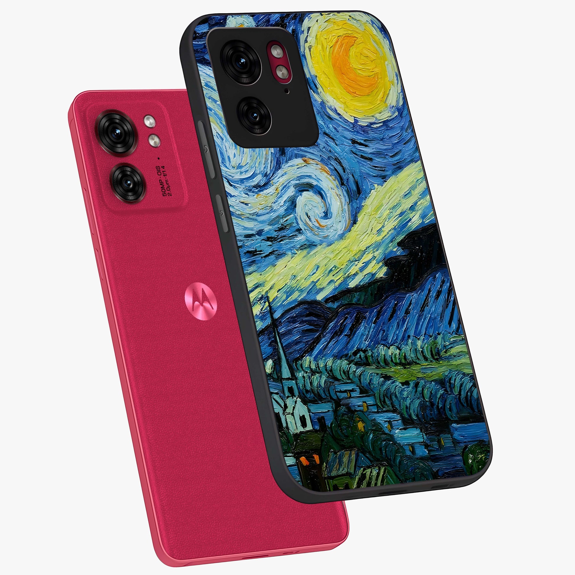 Van Gogh Art Glass Case displayed in angled mockup highlighting swirling brushstroke design with artistic aesthetic.