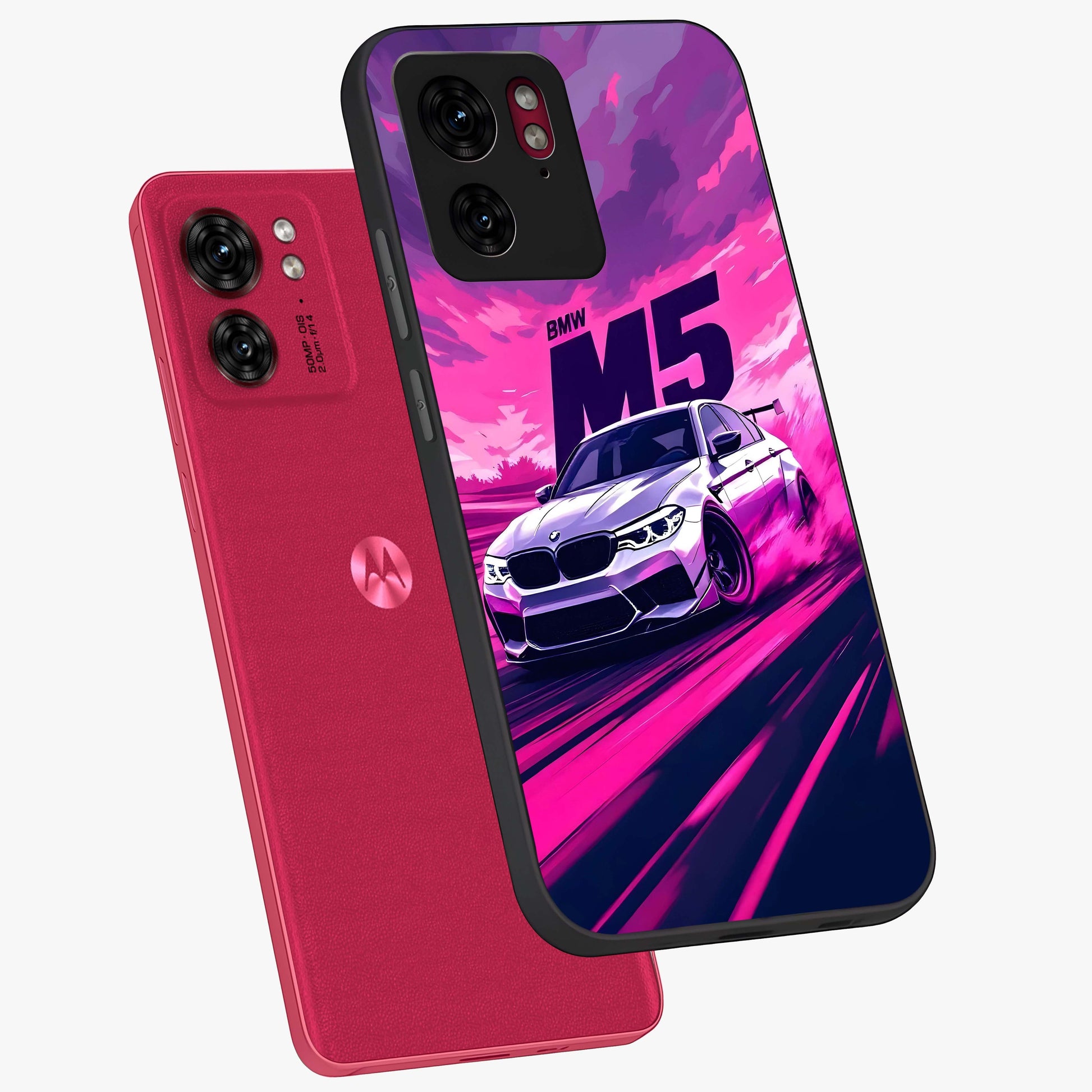 Velocity Drift Pulse Glass Case displayed in angled mockup highlighting dynamic drift design with sporty automotive aesthetic.