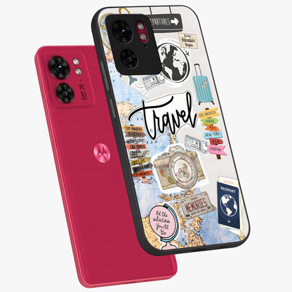 Wanderlust Journal Glass Case displayed in angled mockup highlighting adventure themed design with aesthetic travel vibe.