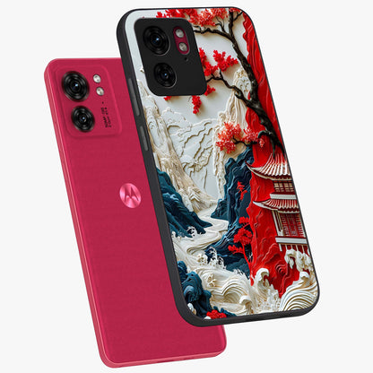 Whispers Of Sakura Waves Glass Case displayed in angled mockup highlighting flowing sakura design with soft floral aesthetic.