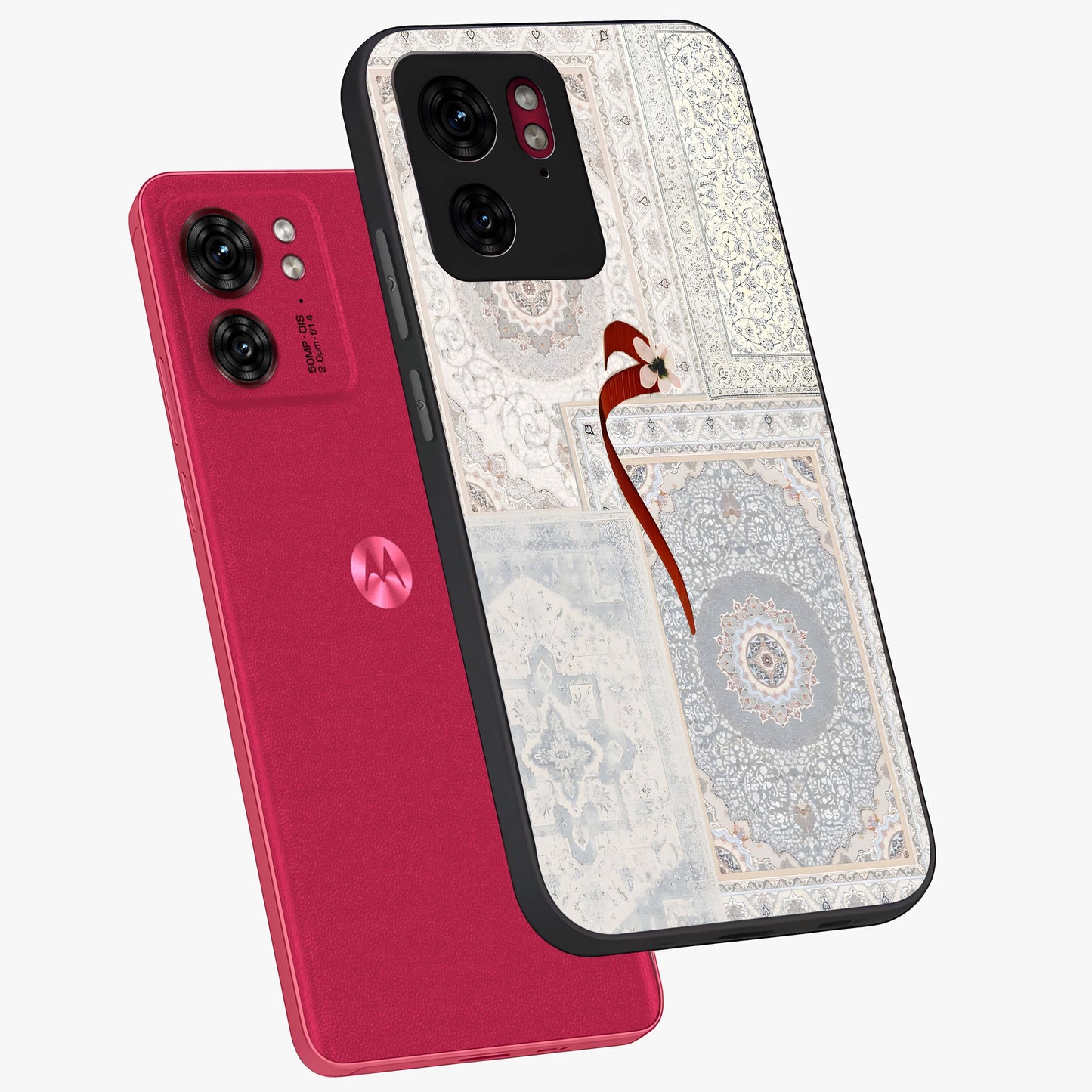 White Aesthetic Bow Glass Case displayed in angled mockup highlighting clean bow design with soft aesthetic style.