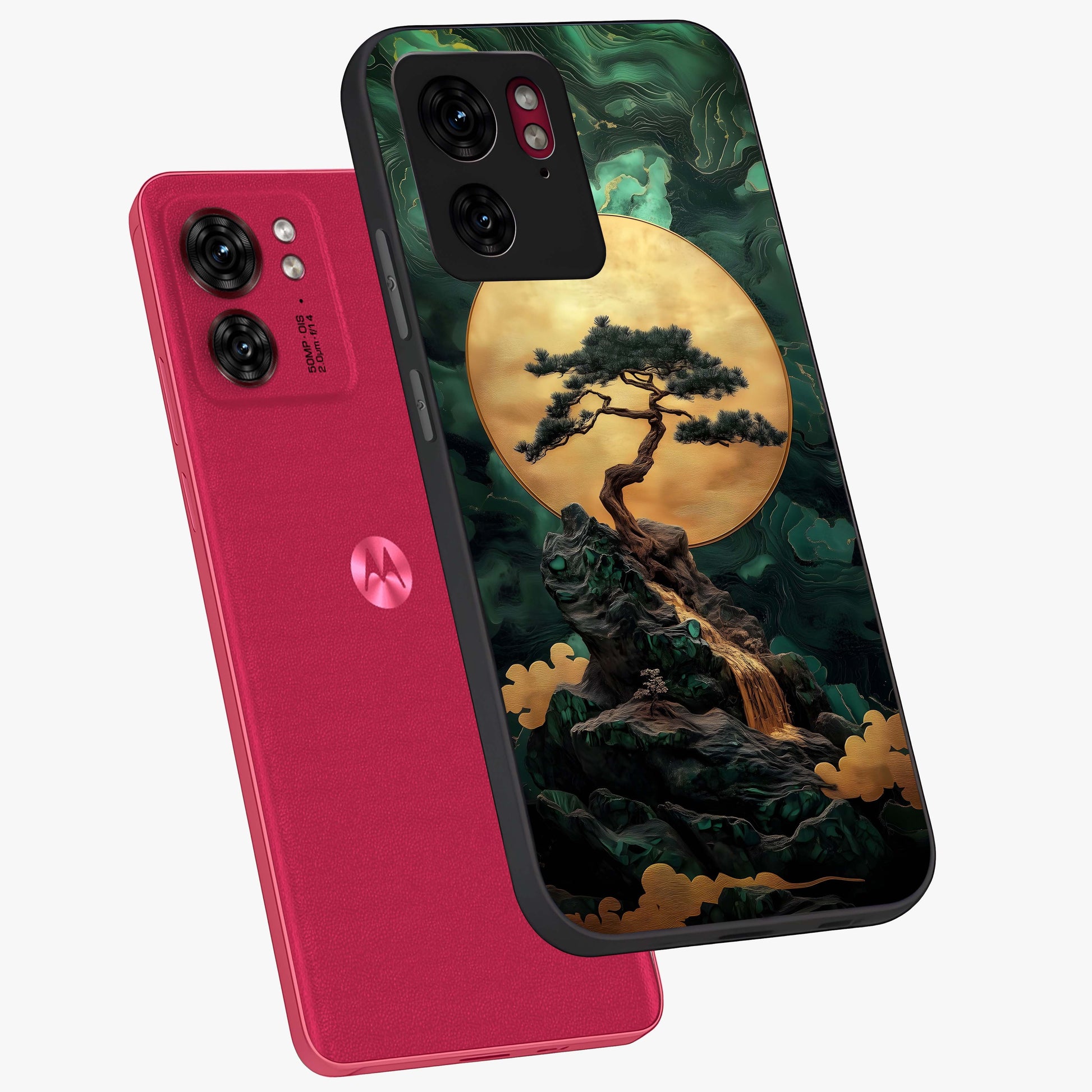 Zen Moon Rise Glass Case displayed in angled mockup highlighting peaceful lunar design with zen aesthetic style.