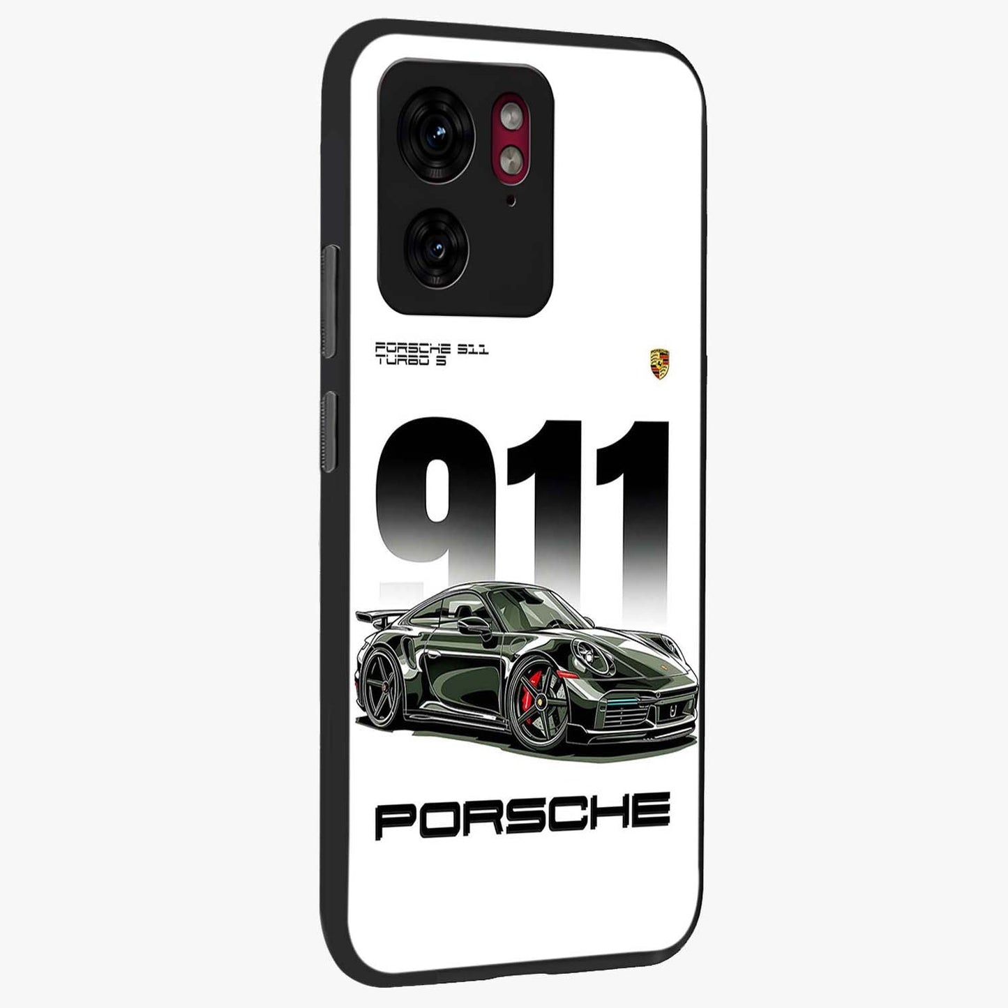 911 Turbo Dominance Glass Case upright perspective showcasing powerful racing design and modern automotive aesthetic.