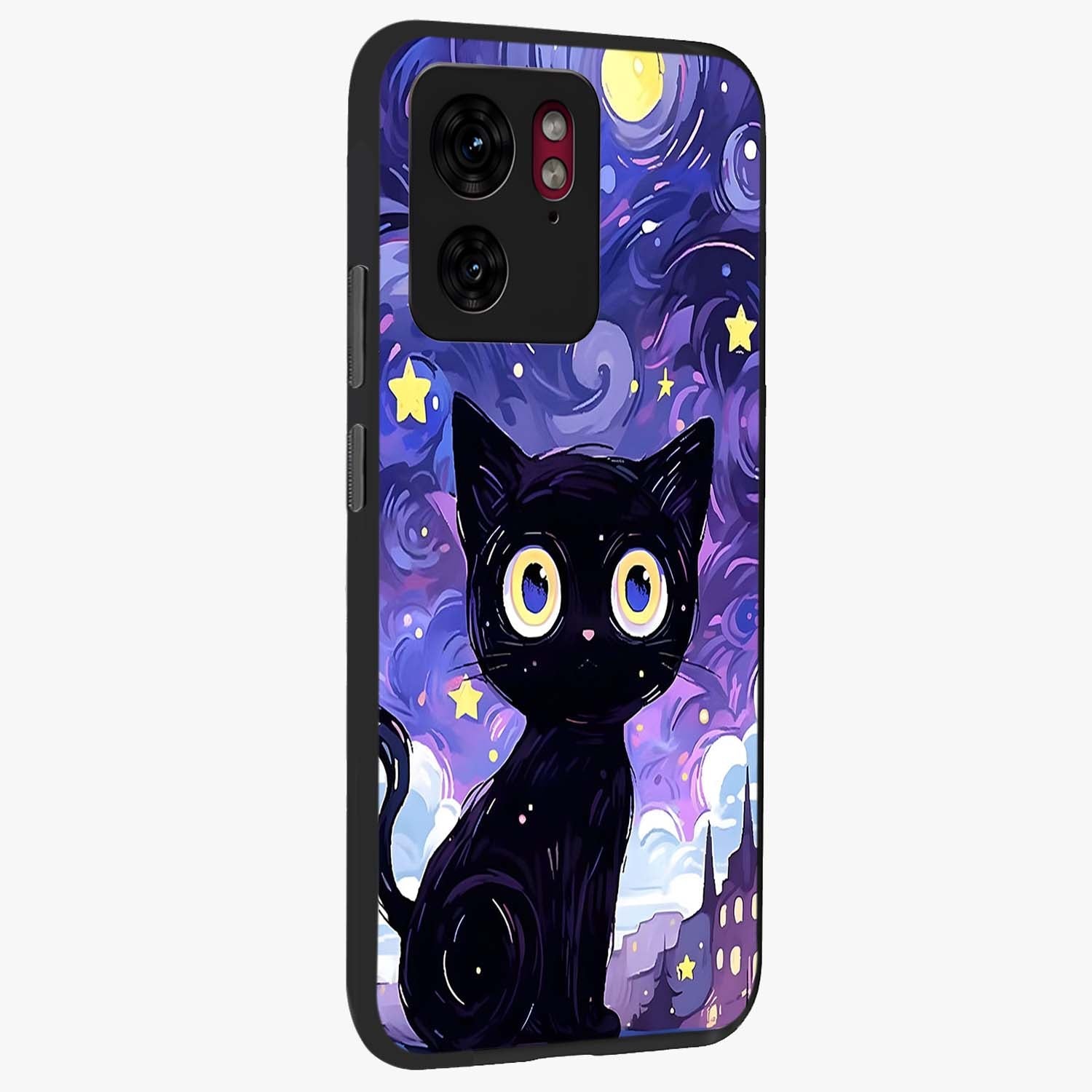 Abstract Cat Art Glass Case upright view showcasing creative feline illustration and aesthetic artistic style.
