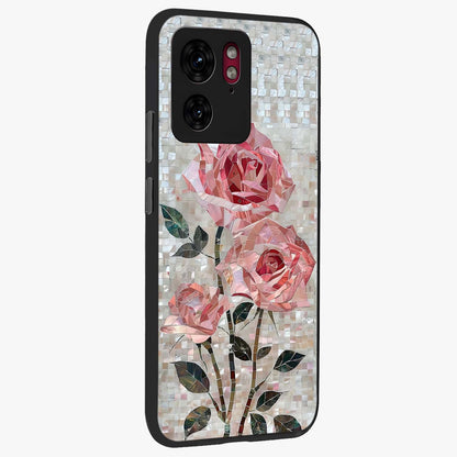 Blush Mosaic Bloom Glass Case upright view showcasing decorative floral mosaic artwork with stylish modern aesthetic.