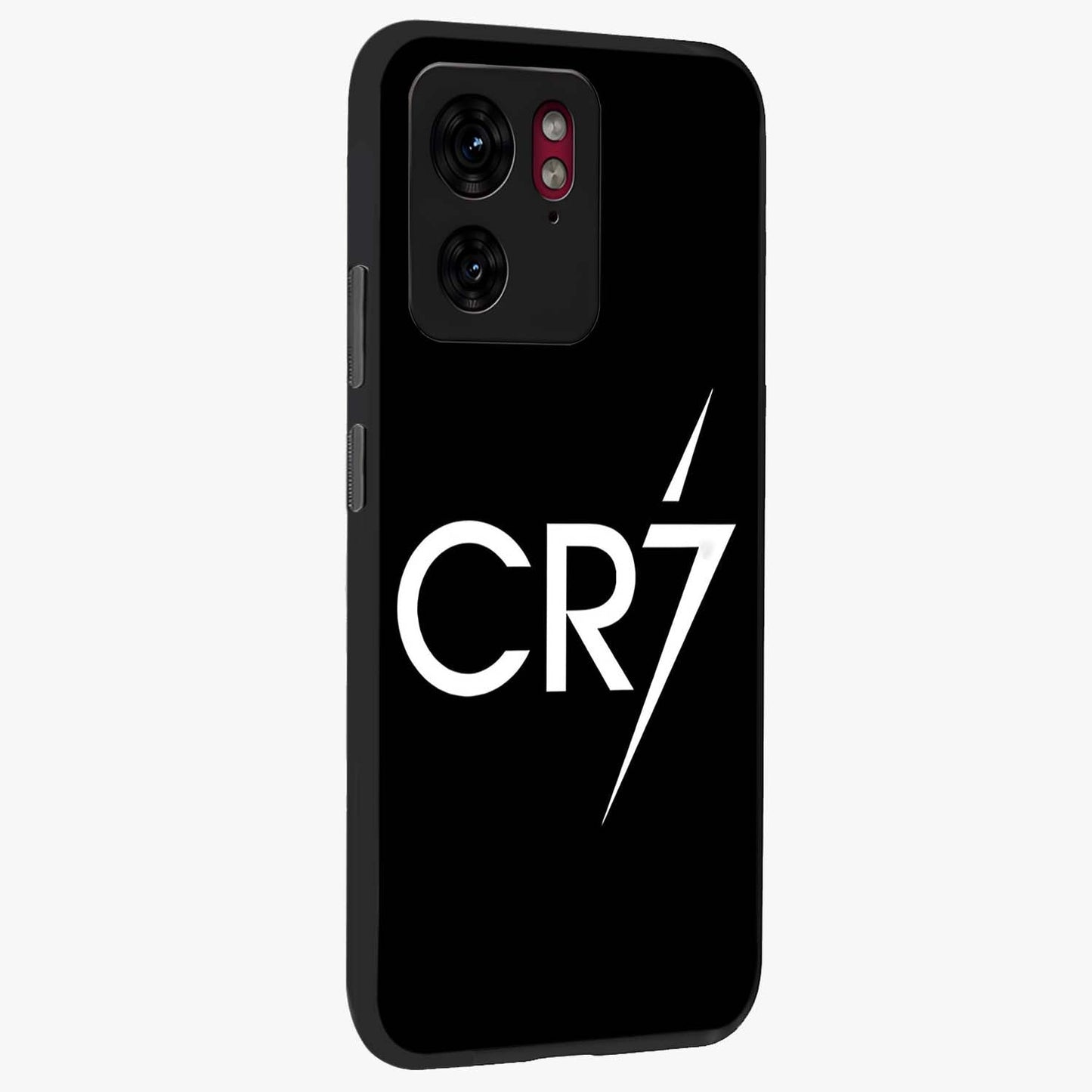 Cr7 Elite Strike Glass Case upright view showcasing energetic football inspired design with modern sports aesthetic.