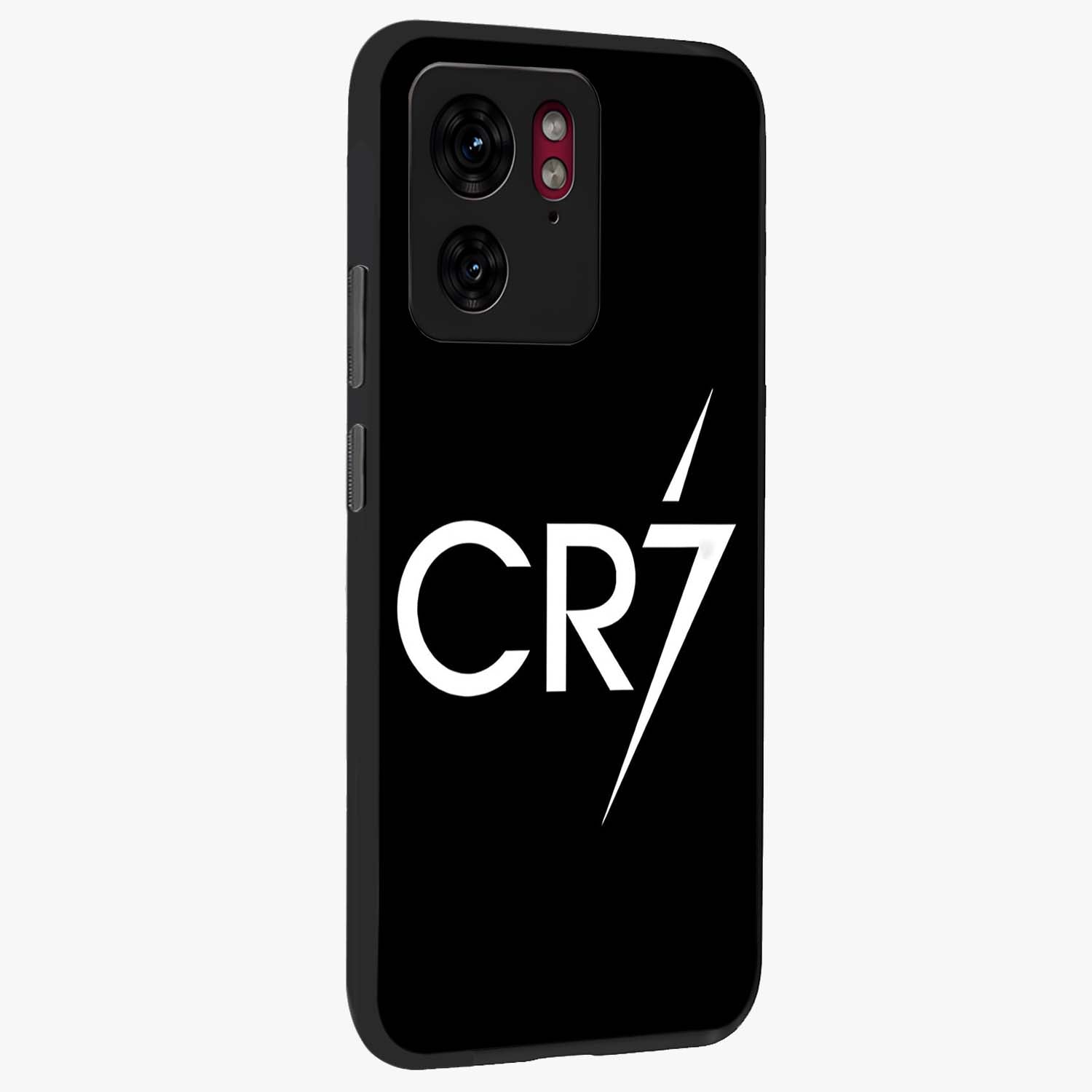 Cr7 Elite Strike Glass Case upright view showcasing energetic football inspired design with modern sports aesthetic.