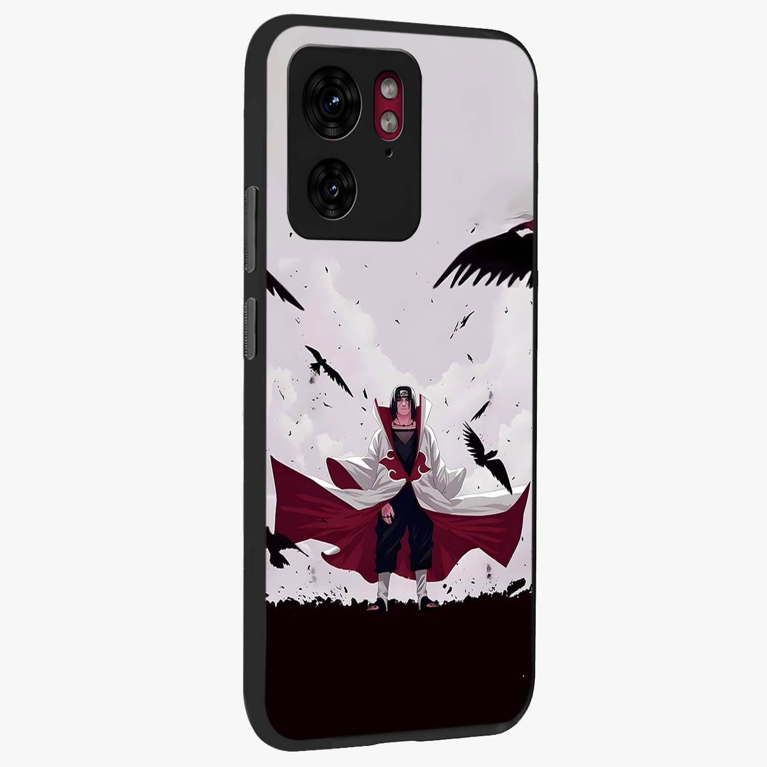 Crimson Crow Ascension Glass Case upright view showcasing dramatic crow artwork with bold gothic theme.
