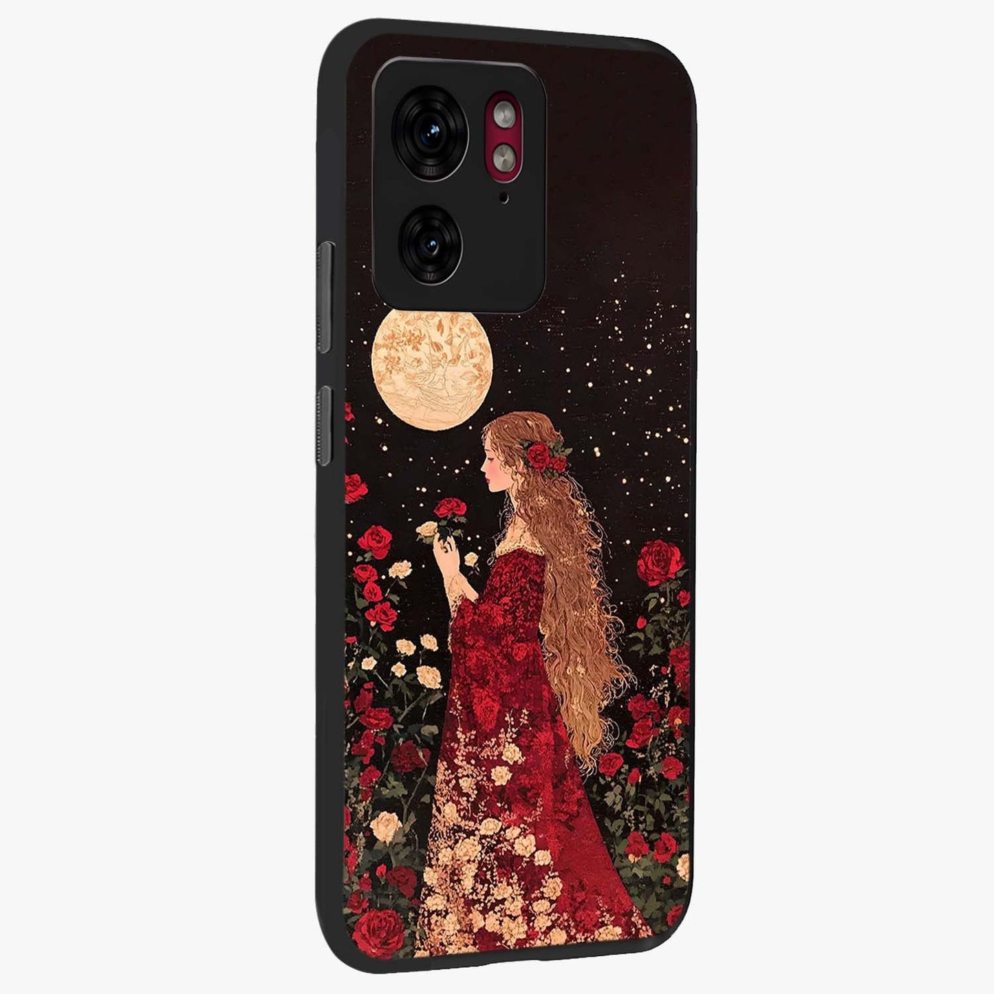 Crimson Dreams Glass Case upright view showcasing dreamy red toned artwork with modern aesthetic style.