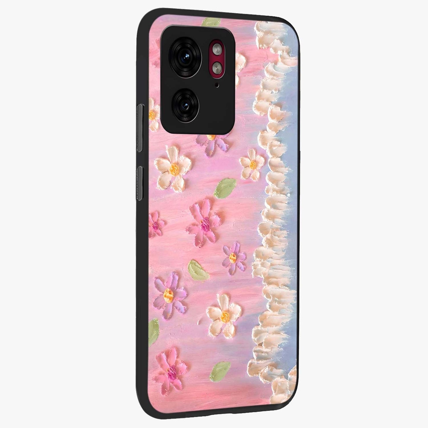 Dreamy Painted Garden Glass Case upright view showcasing vibrant floral garden artwork with artistic nature theme.