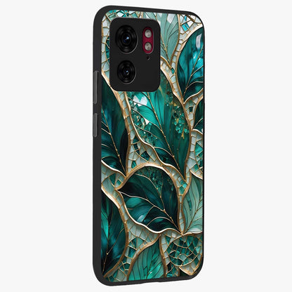 Emerald Leaf Glass Glass Case upright view showcasing fresh green leaf artwork with calming nature inspired style.