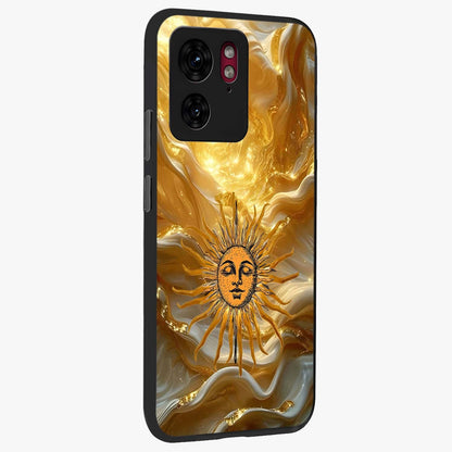 Eternal Golden Glow Glass Case upright view showcasing luminous golden artwork with luxurious visual theme.
