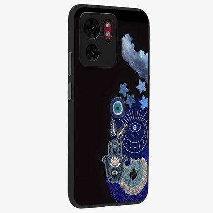 Galactic Charm Cluster Glass Case upright view showcasing glowing cosmic charm artwork with magical celestial style.