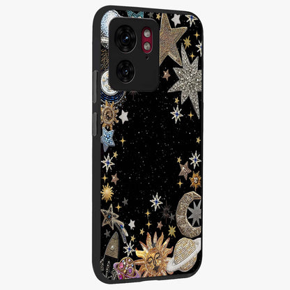 Galactic Jewel Stars Glass Case upright view showcasing glittering star jewel artwork with vibrant galaxy theme.