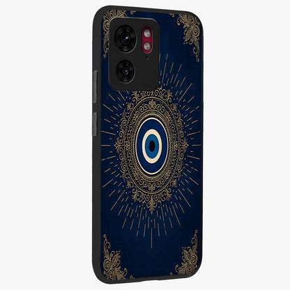 Golden Celestial Charm Glass Case upright view showcasing radiant celestial artwork with elegant golden theme.